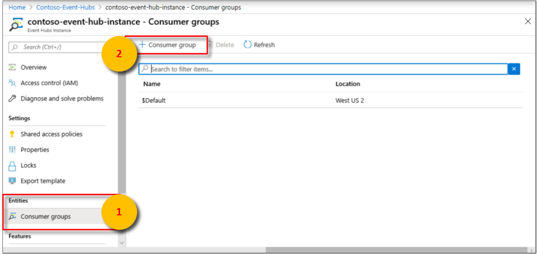 Event hub - Add a consumer group