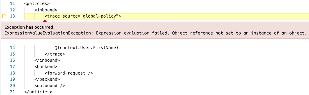Screenshot einer Richtlinienausnahme in Visual Studio Code.