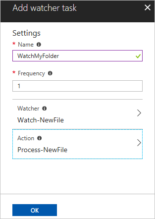 Screenshot der Konfiguration der Überwachungsaktion im Azure-Portal.