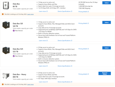 Bildschirmaufnahme mit den verfügbaren Datenfeld-SKUs für einen Exportauftrag.
