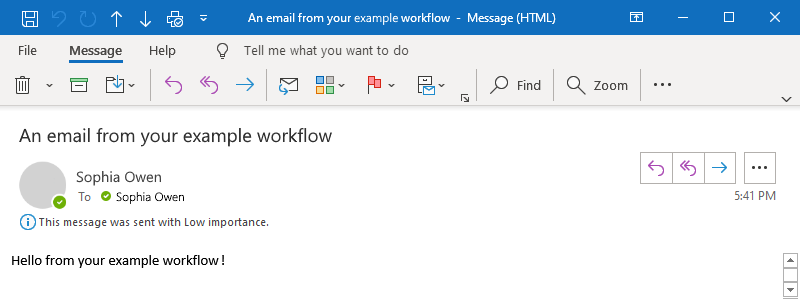 Screenshot zeigt Outlook-E-Mail wie im Beispiel beschrieben.