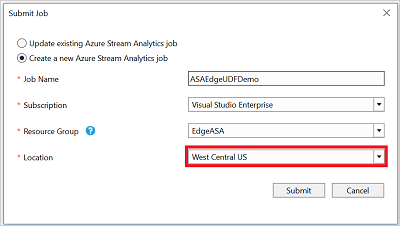 Übermitteln Ihres Stream Analytics Edge-Auftrags von Visual Studio an Azure