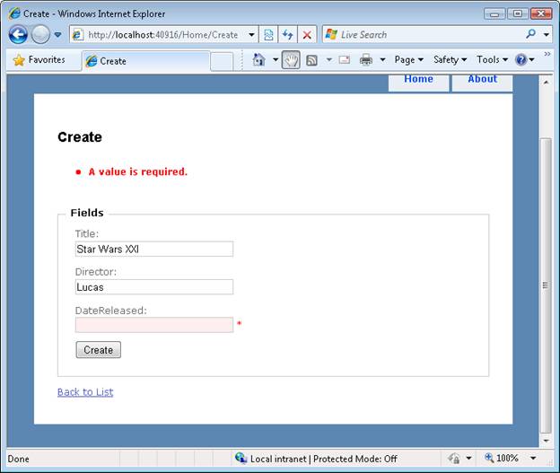Screenshot des Browsers mit der Seite