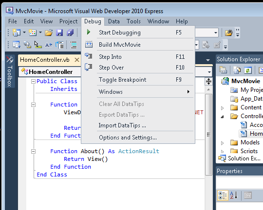 Screenshot des Dropdownmenüs