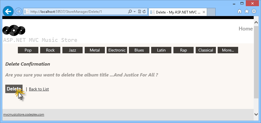 Löschen eines Albums Screenshot des Fensters