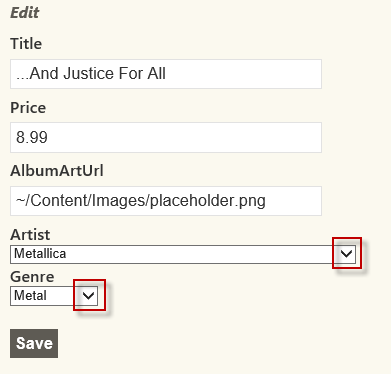 Durchsuchen der Bearbeitungsansicht eines Albums mit Dropdowns Durchsuchen der Bearbeitungsansicht eines Albums mit Dropdowns