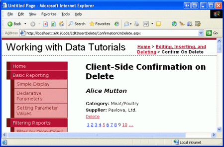 FormView zeigt Informationen zu einem einzelnen Produkt an.