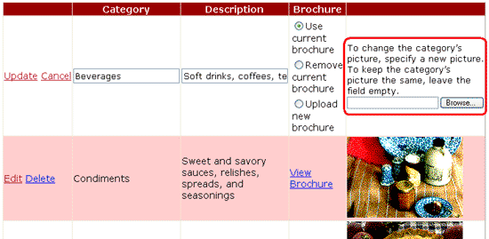 Die Bearbeitungsschnittstelle enthält ein FileUpload-Steuerelement