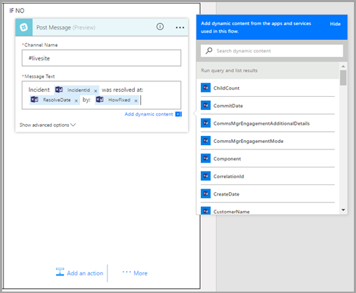 Screenshot: Aktion „Slack&nbsp;– Nachricht veröffentlichen“