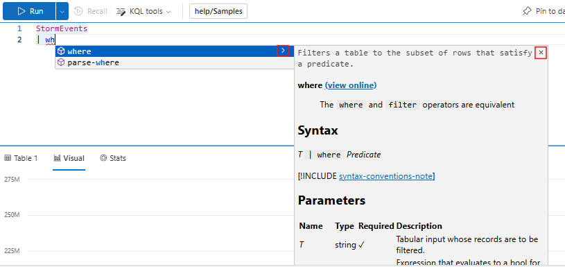 Screenshot der Dokumentation des Inline-KQL-Operators.