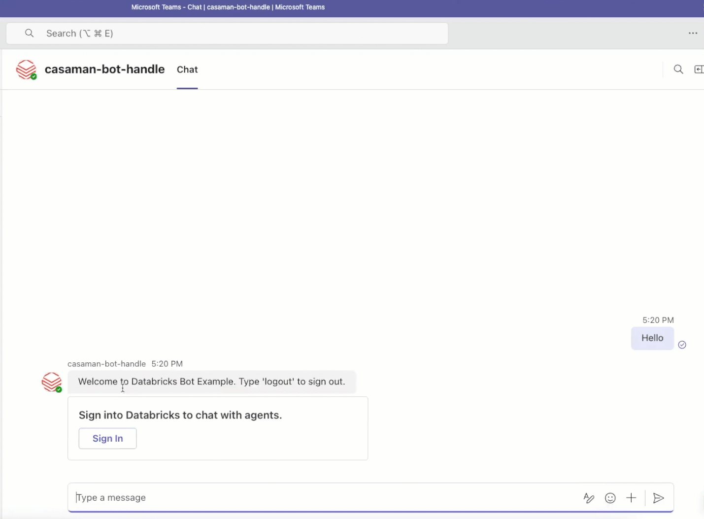 Beispiel für die Microsoft Teams-Agent-OBO-Authentifizierung