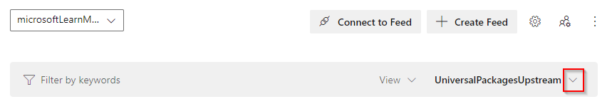 Screenshot, der zeigt, wie Sie nach Paketen aus UPack-Upstreamquelle filtern.