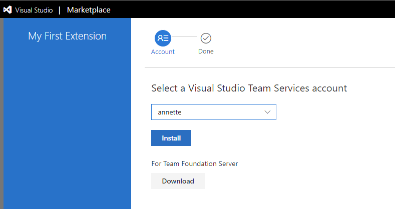 Screenshot des Installationsdialogs der Erweiterung.