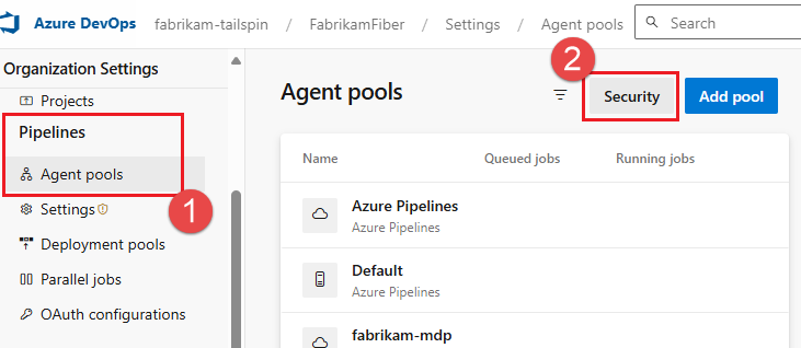 Screenshot der Liste der Agentpools auf Projektebene.