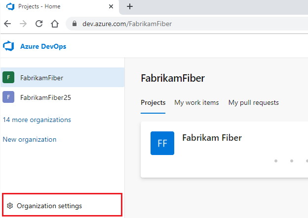 Screenshot: Auszuwählende Schaltfläche „Organisationseinstellungen“