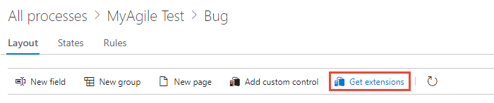 Screenshot von Prozess, WIT, Fehler, Layout, Erweiterungen hinzufügen.
