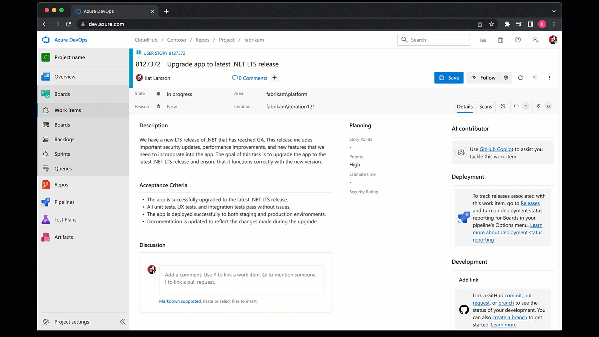 Animiertes GIF-Beispiel für die Integration von Arbeitsaufgaben mit GitHub-Codierungs-Agent