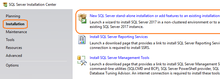 Neue Installation von SQL Server