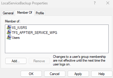 Screenshot zeigt neue Benutzergruppenmitgliedschaften.