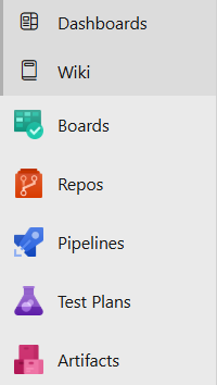 Screenshot der dienste, die in der Azure DevOps-Navigation aufgeführt sind.