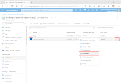 Screenshot, der zeigt, wie ein Containerleasing im Azure-Portal abgebrochen wird.