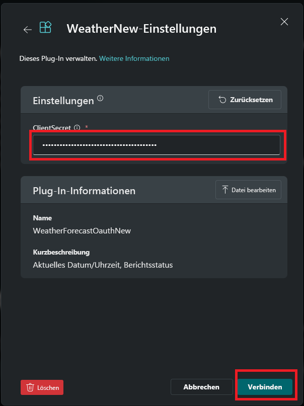 Screenshot: Schritt zum Eingeben des geheimen Clientschlüssels