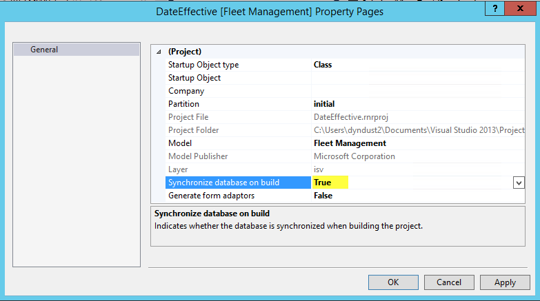 Synchronize database on build = True.