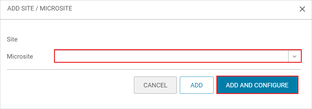 Screenshot: Hinzufügen einer Site/Microsite