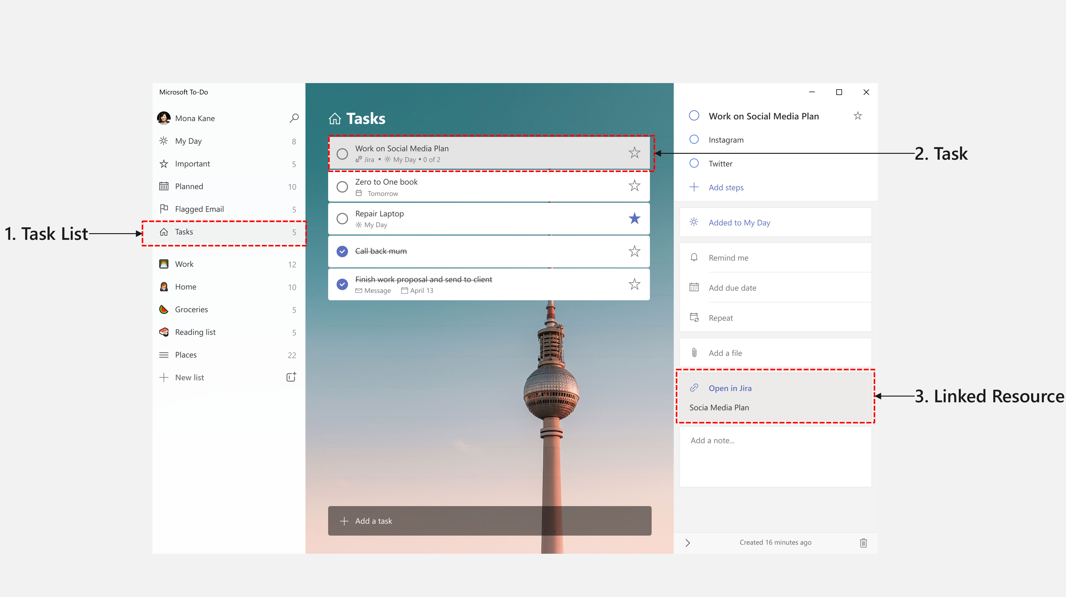 Screenshot eines Microsoft To Do Windows App