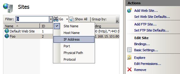 Screenshot eines Teils des I S-Managers-Bildschirms mit dem Menü