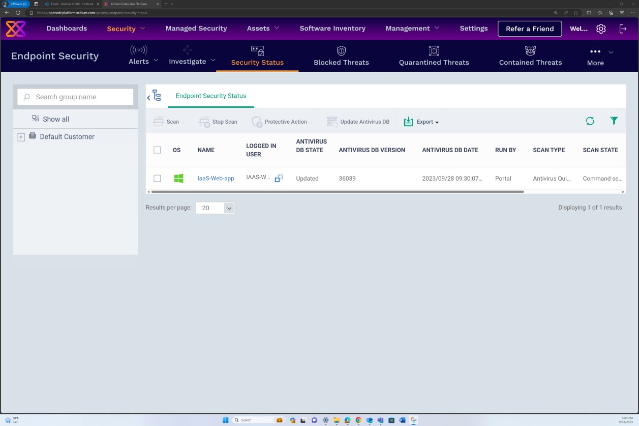 OpenEDR-Endpunktsicherheit status für IaaS-Web-App