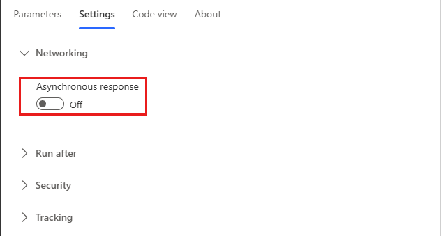 Screenshot der Einstellung Asynchroner Antwort-Flow.