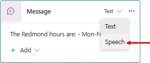 Screenshot eines Nachrichtenknotens mit hervorgehobener Sprachoption.