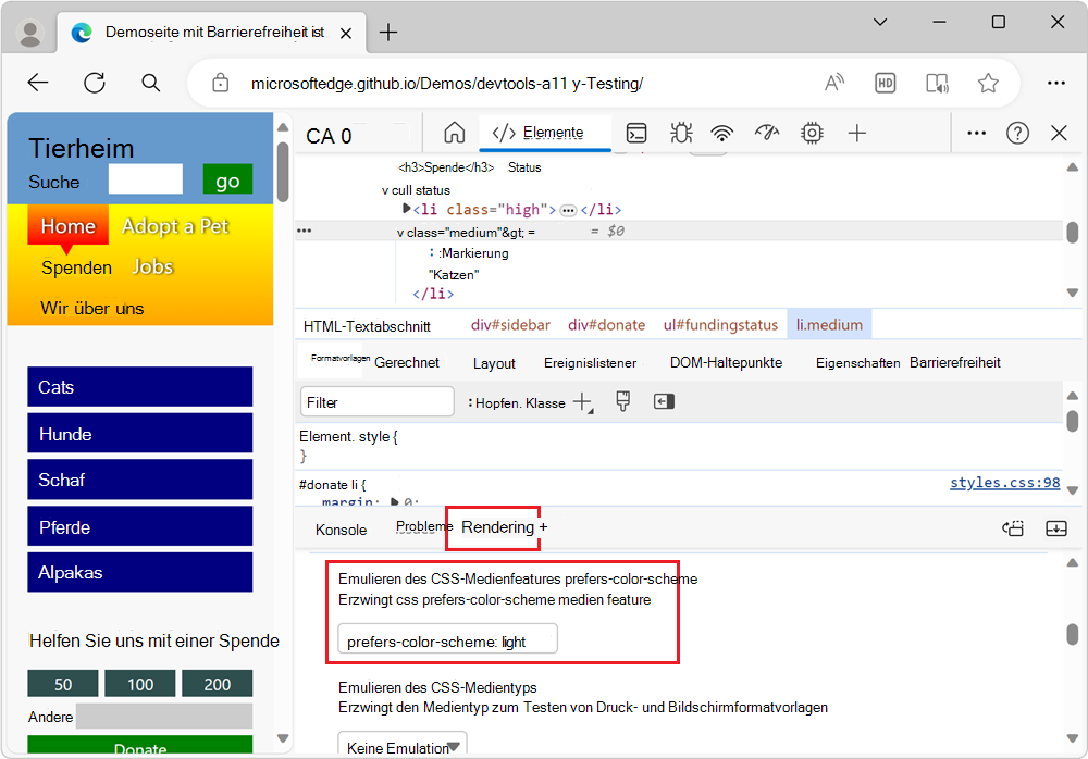 Verwenden des Renderingtools zum Simulieren eines Lichtmodus und Auslösen des anderen Designs des Dokuments