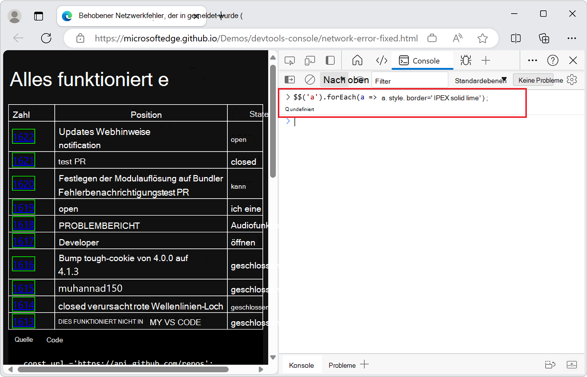 Bearbeiten einer Auswahl von Elementen mithilfe der Konsole