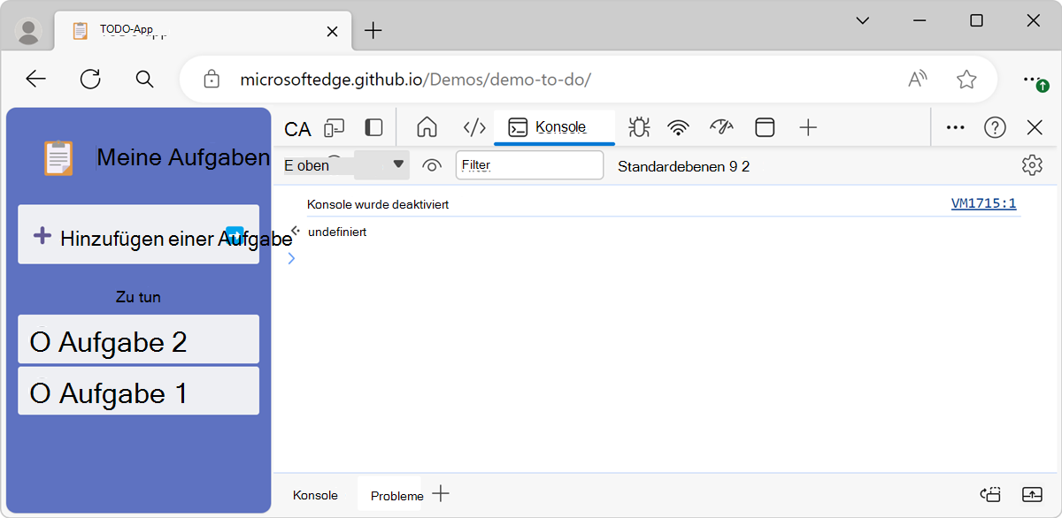 Das Ergebnis des clear()-Befehls, die Konsole ist leer, und die Meldung 