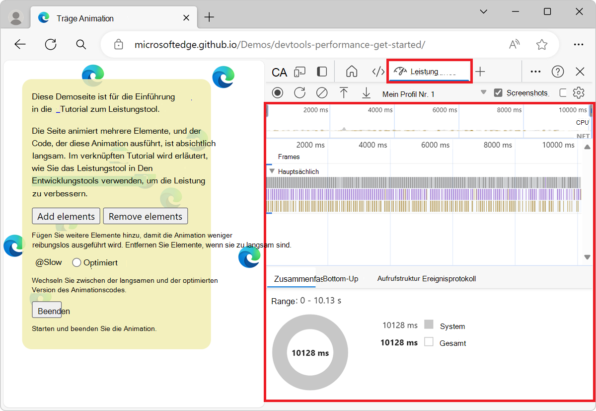 Das Ergebnis der profile()-Funktion