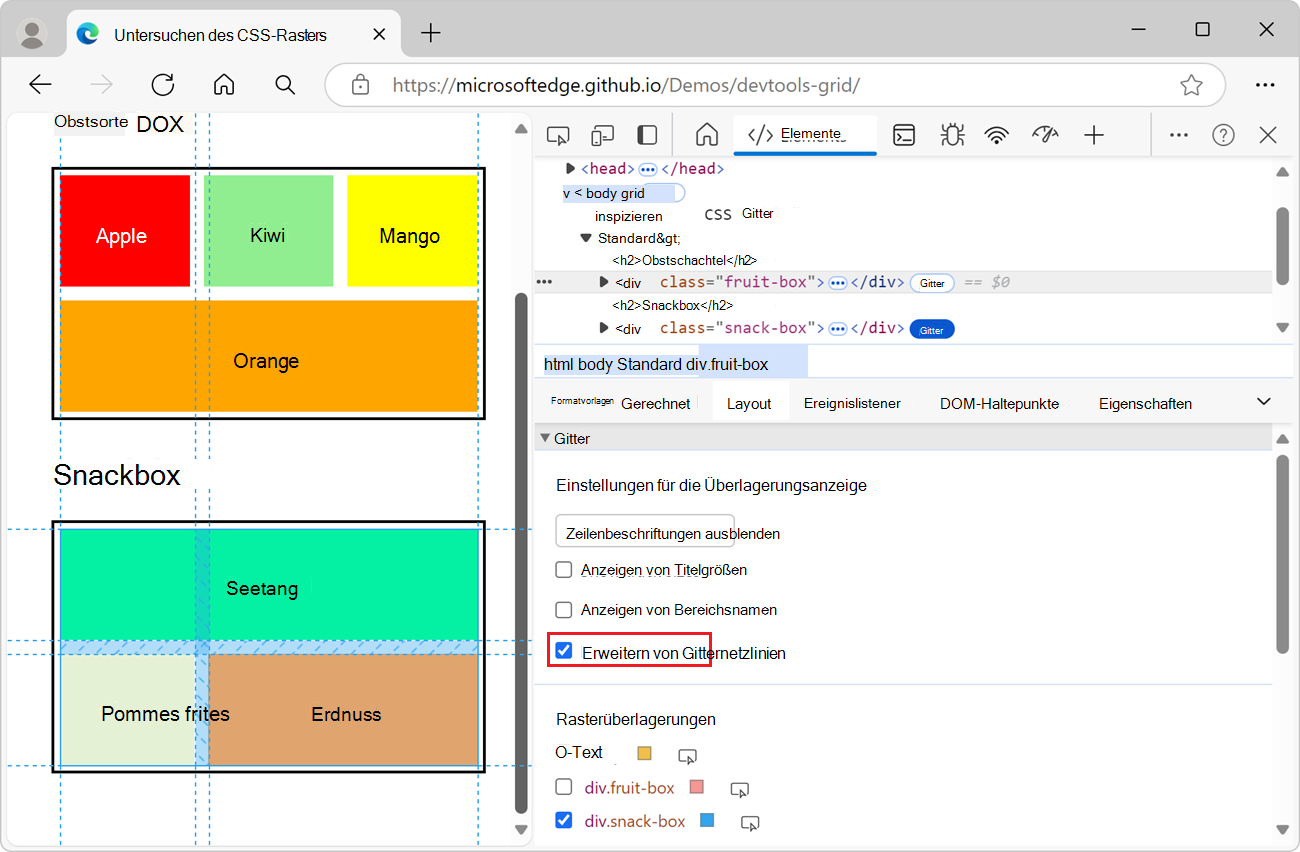 Erweitern von Gitternetzlinien