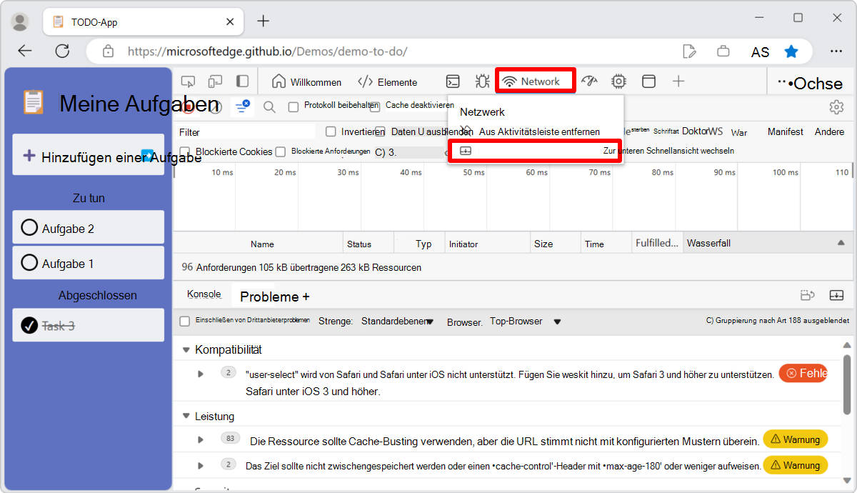 Verschieben eines Tools von der Aktivitätsleiste in die Symbolleiste 