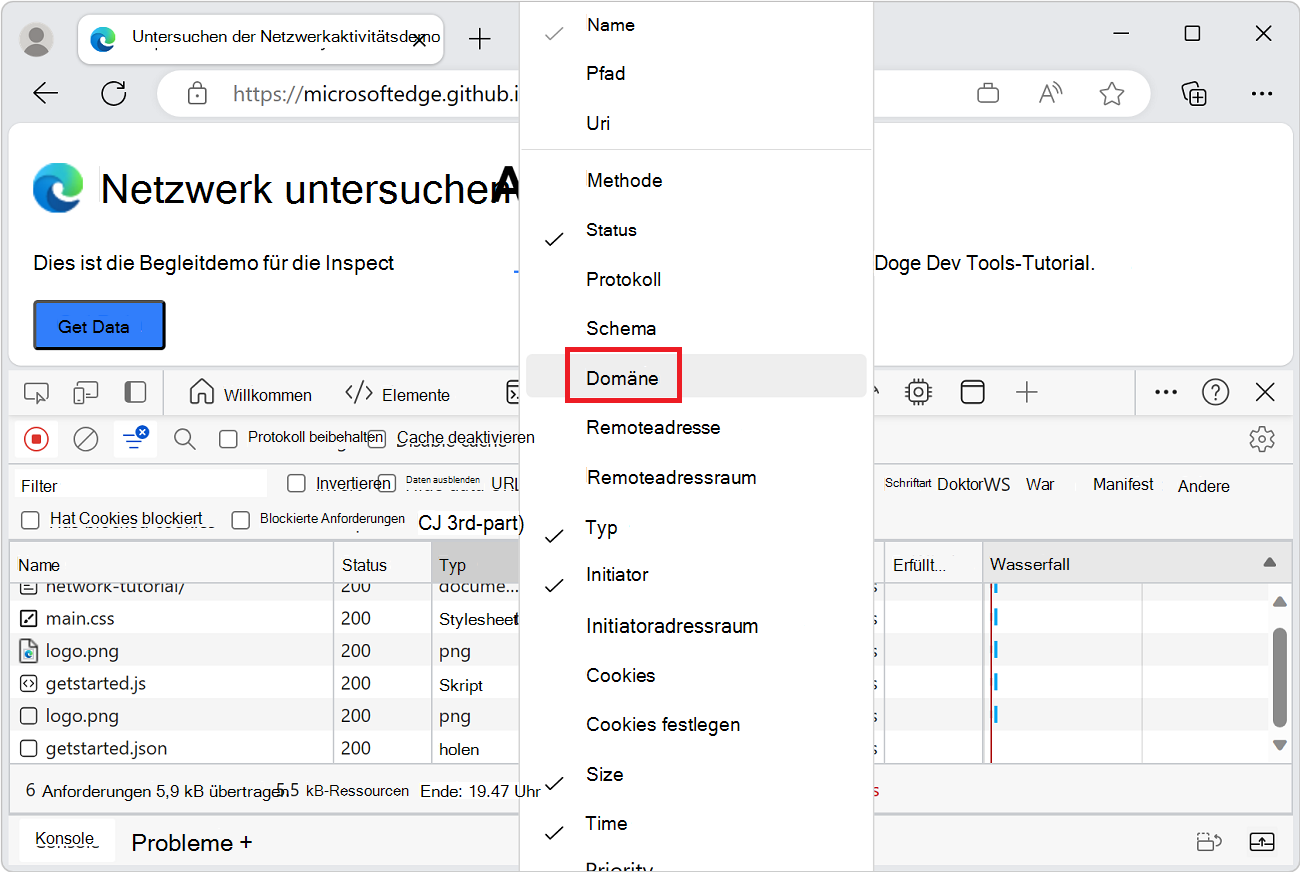 Aktivieren der Spalte 