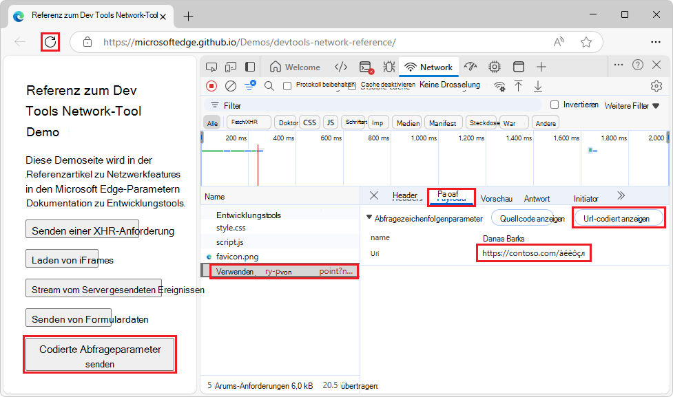 Abfragezeichenfolgenparameter, die mit decodierten Zeichen angezeigt werden