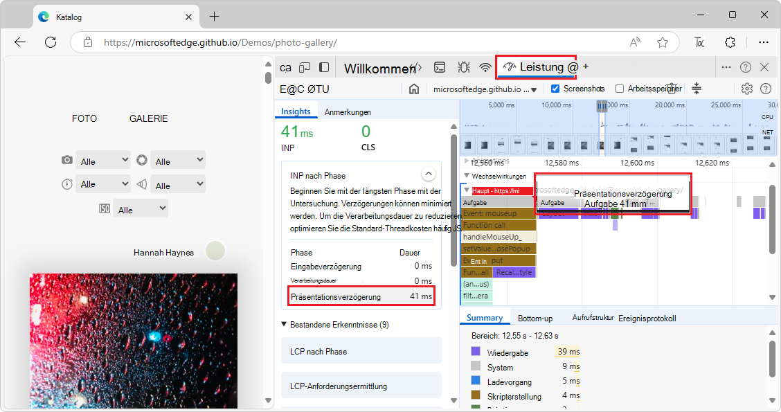 Zeigen auf Einträge auf der Registerkarte 