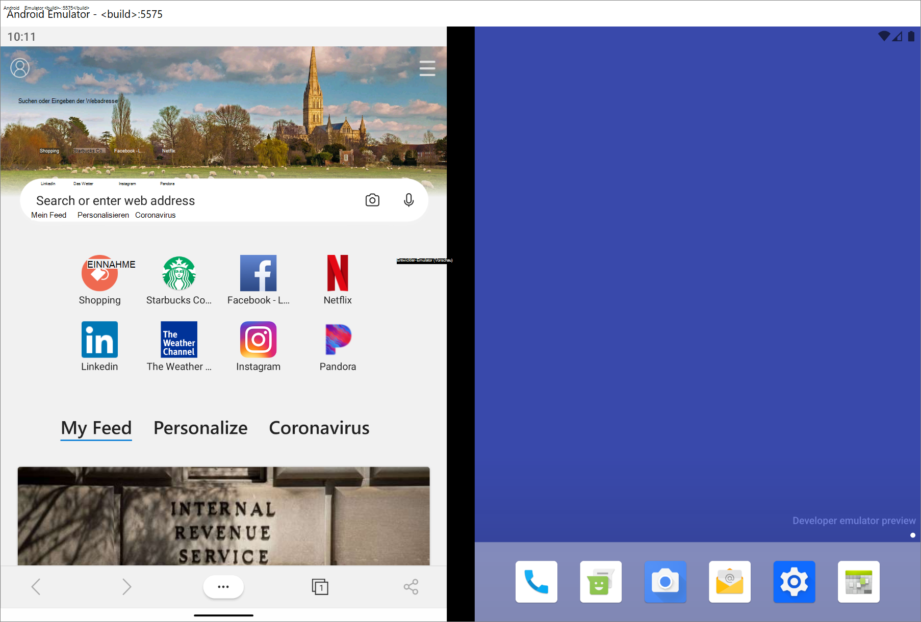 Die Microsoft Edge-App im Surface Duo-Emulator