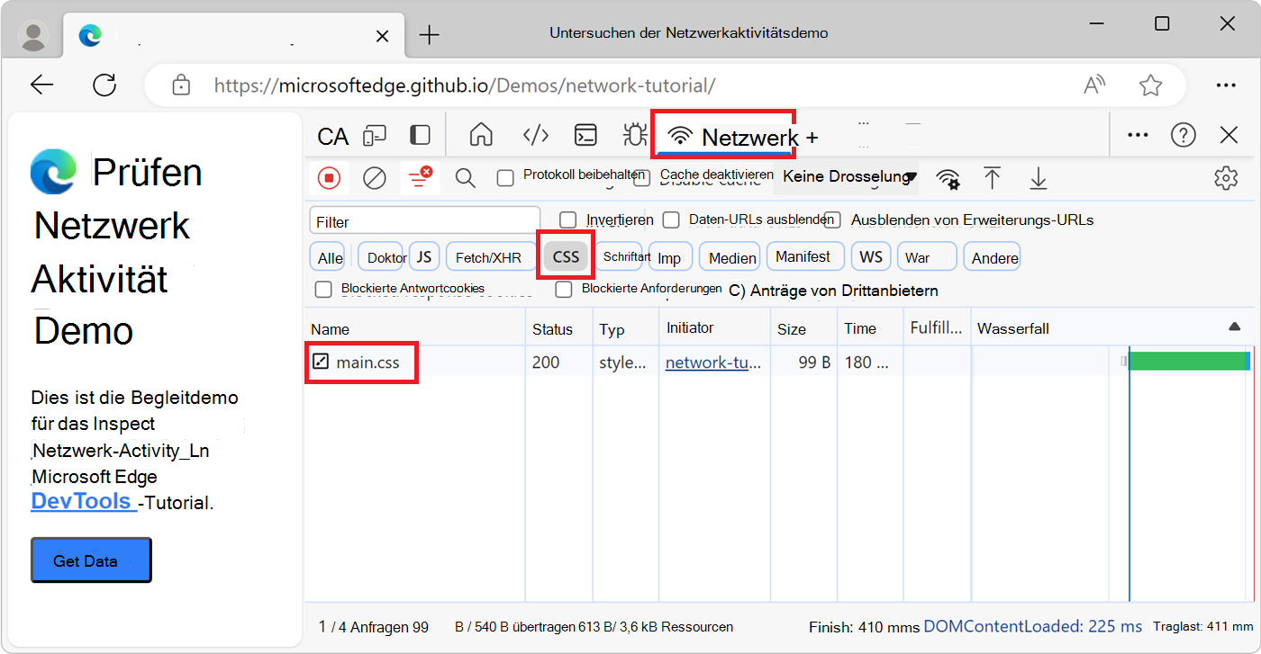 Filtern, um nur CSS-Ressourcendateien im Netzwerkprotokoll aufzulisten