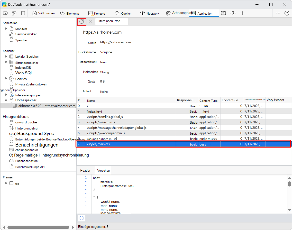 Auswählen einer zu aktualisierenden Ressource