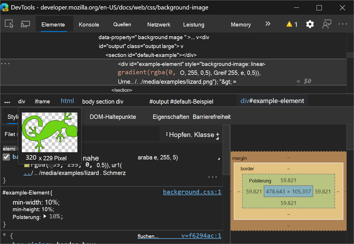 Zeigen auf einen Hintergrundbildwert