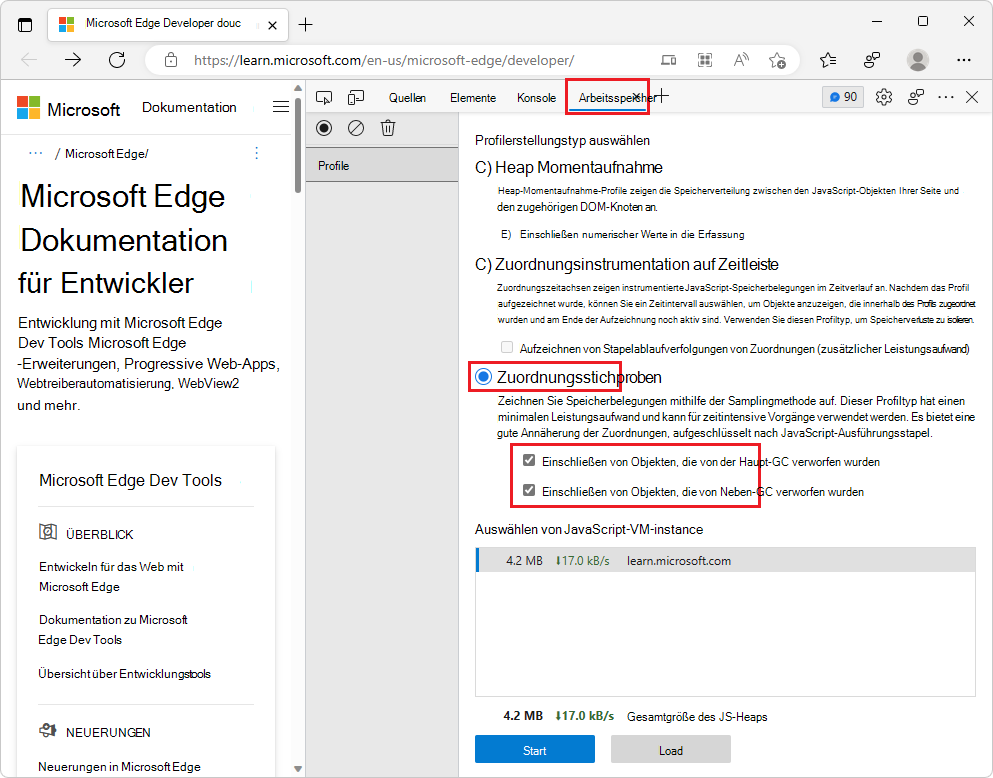 Profilerstellungsoptionen für die Zuordnungsstichprobe