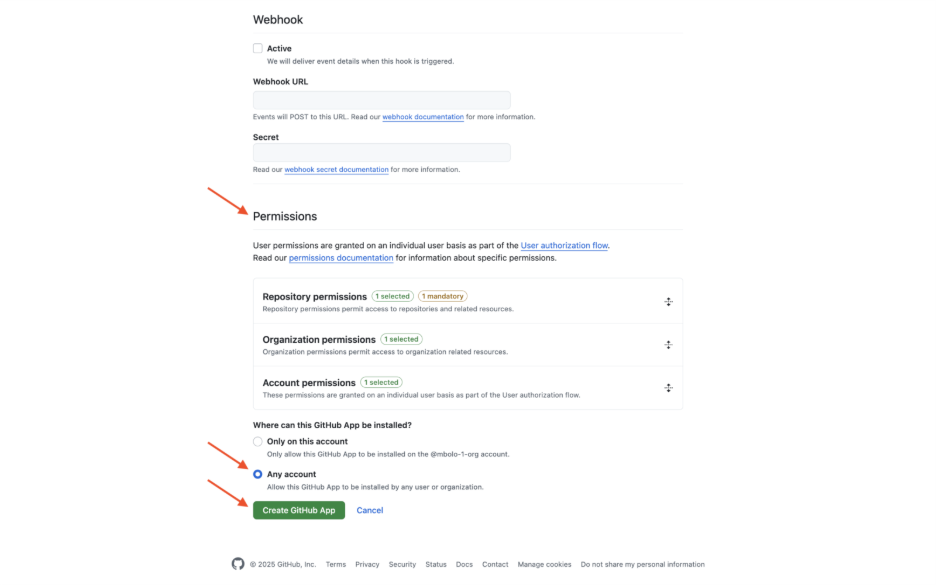 Screenshot von GitHub mit hervorgehobenen Optionen 