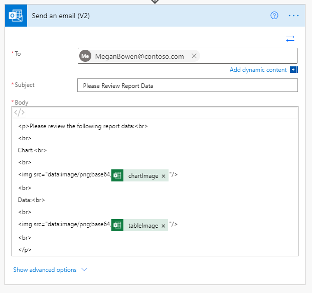 Der abgeschlossene Office 365 Outlook-Connector in Power Automate.