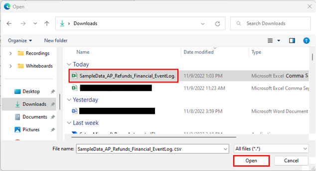 Screenshot der heruntergeladenen Beispieldatendatei.